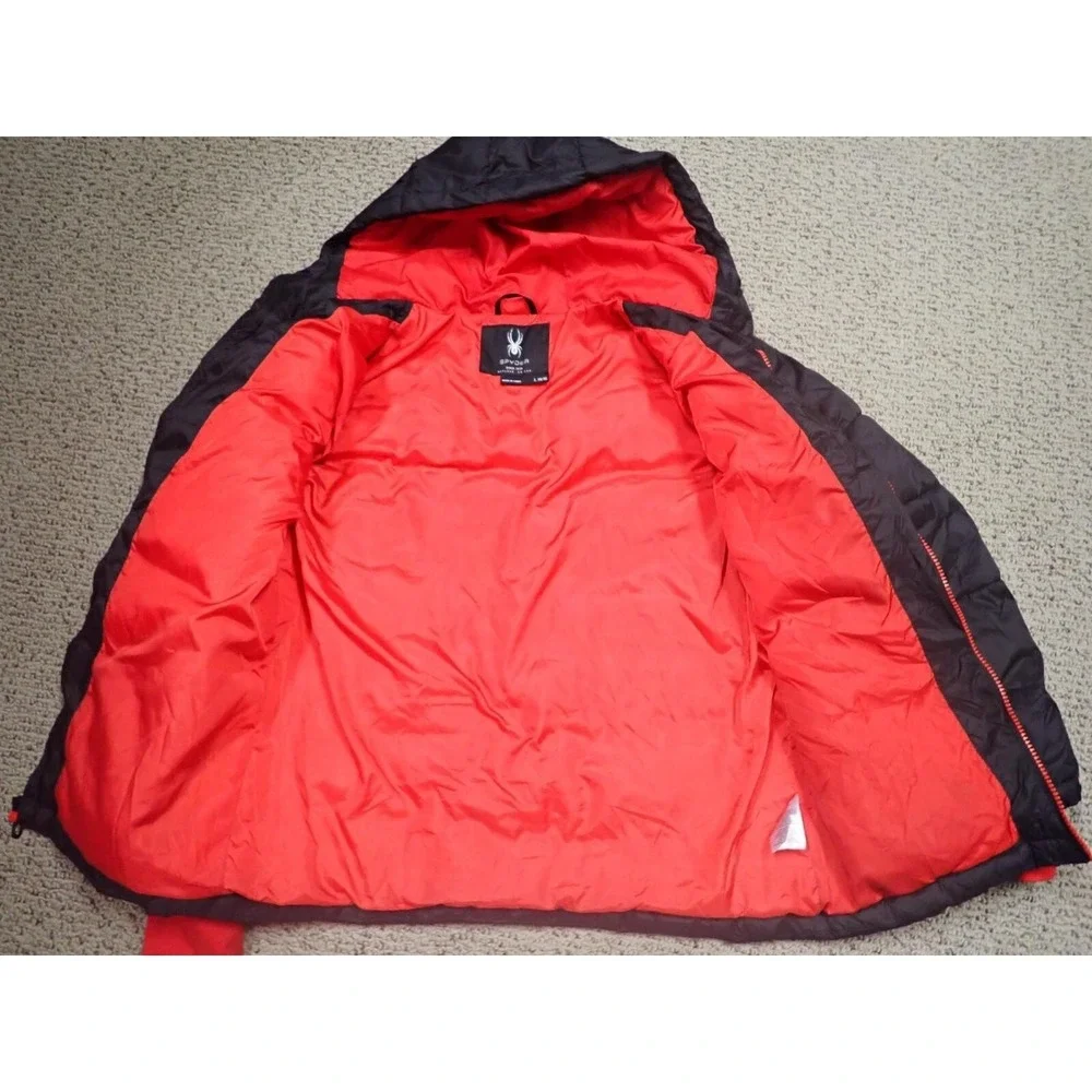 Spyder Puffer Jacket Kids Size L 14/16‎ Black Excellent Hooded Thumbhole Cuffs